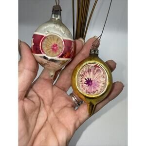 2 Vtg Poland Tear Drop Christmas Ornaments 1 Double Indented & Single Indent